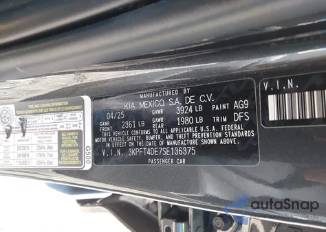 2025 Kia K4 Lxs from USA, damaged, VIN 3KPFT4DE7SE136375